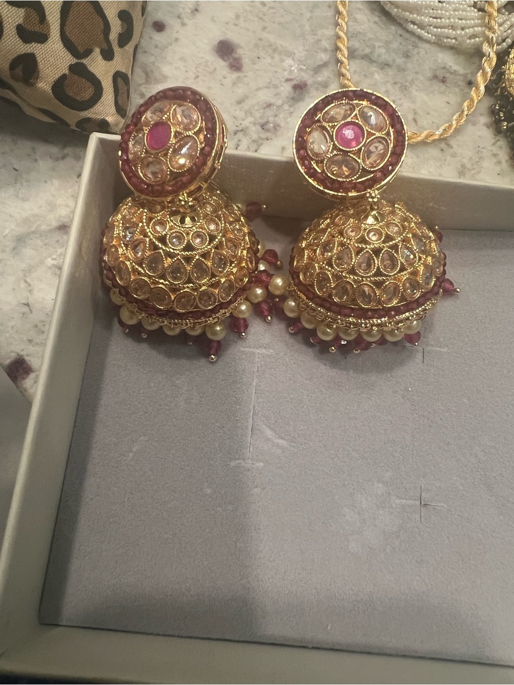 Gold and Pink Traditional Jhumka Earrings - Women Jewelry